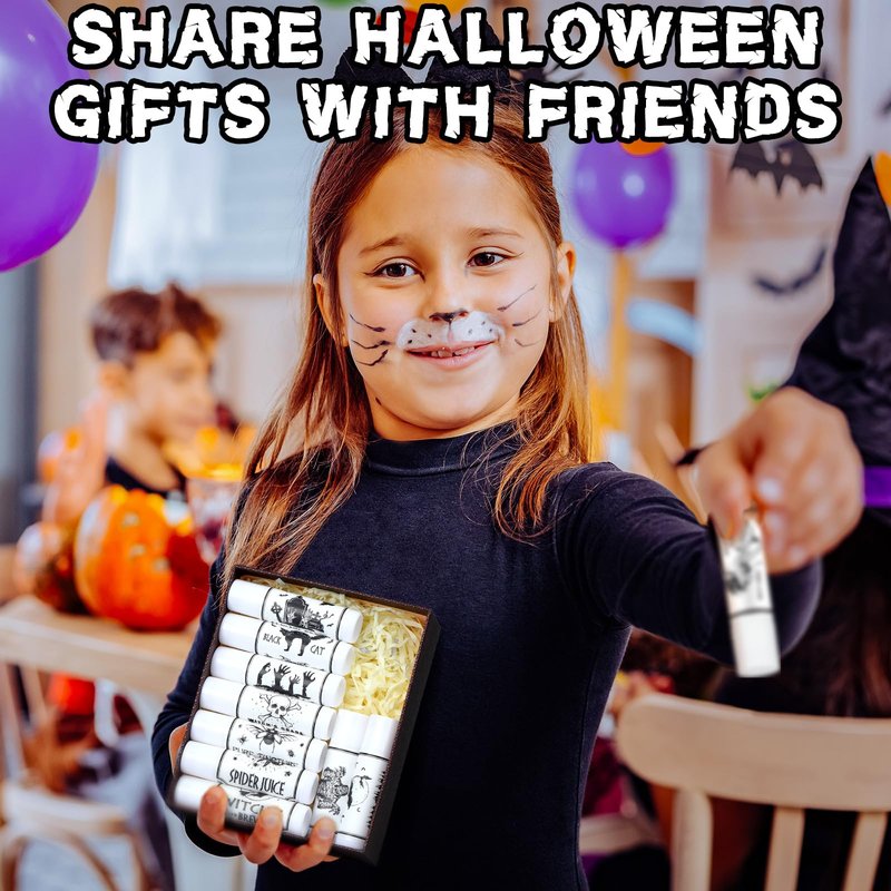 Siifert 100 Pack Halloween Party Favors Gifts Bulk Spooky Skull Lip Balms Halloween Fall Thanksgiving Party Thank You Gifts Treat Bag Stuffers Supplies for Adults Women Men(100)