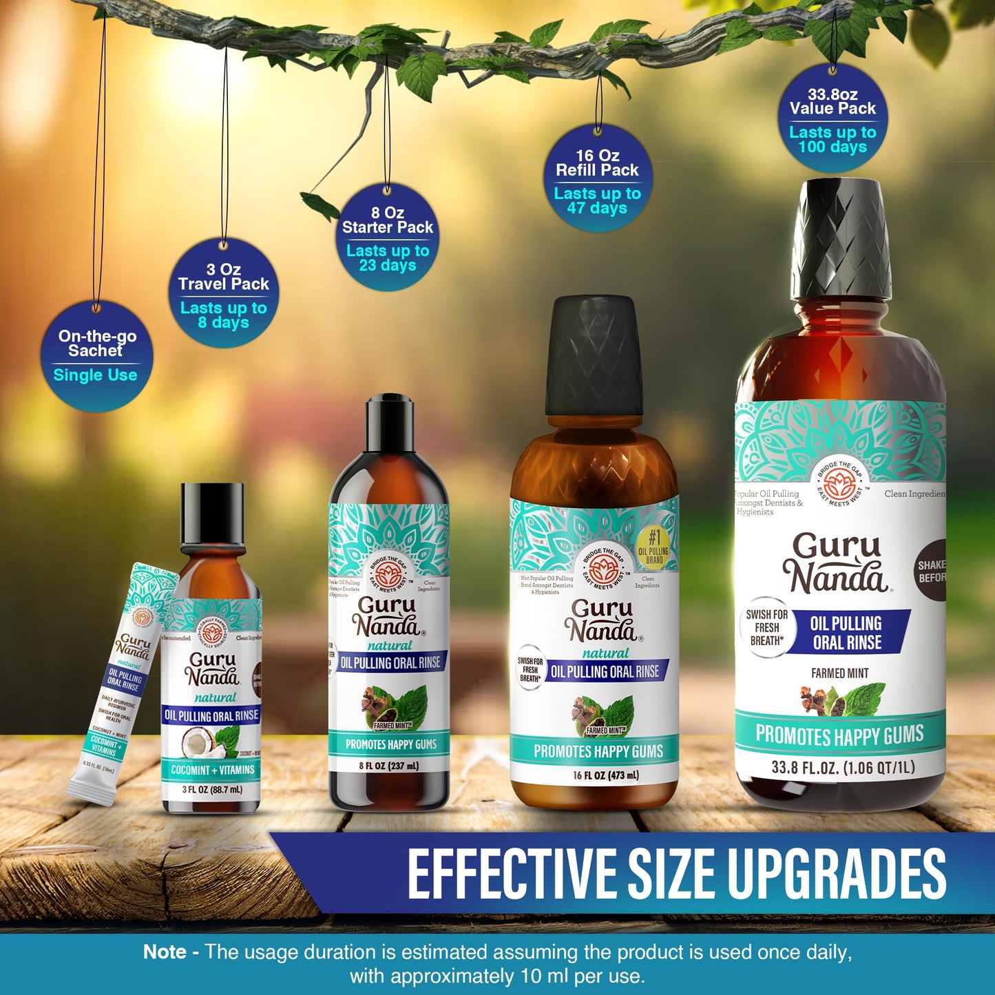 GuruNanda CocoMint Oil Pulling Mouthwash for Complete Oral Hygiene, 7 Essential Oils & Vitamins for Happy Teeth & Gums & Fresh Breath, Alcohol-Free, 33.8 Fl Oz/1L