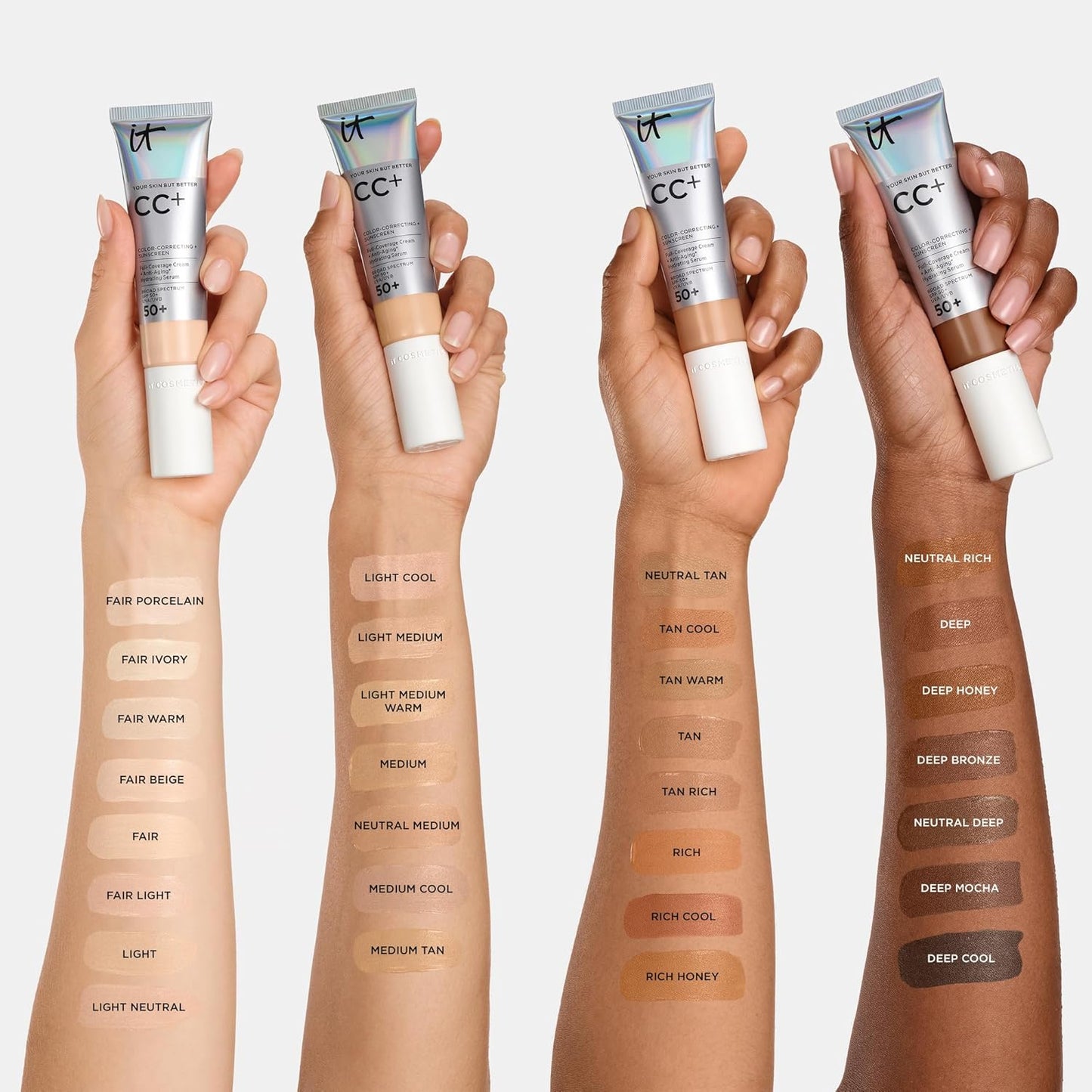 IT Cosmetics CC+ Cream - Natural Full Coverage Foundation with SPF 50+ | Anti-Aging Hydrating Serum, Lightweight, 24H Wear