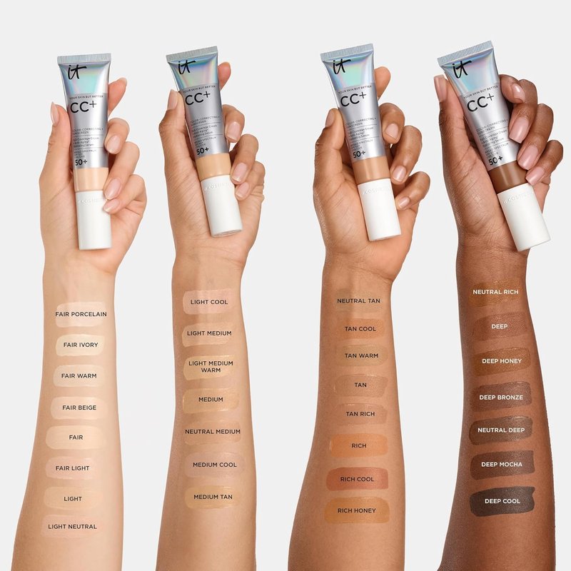 IT Cosmetics CC+ Cream SPF 50+ - Full Coverage Foundation with Natural Finish | Light Cool 1.08 fl oz & Concealer Brush #7 for Blending