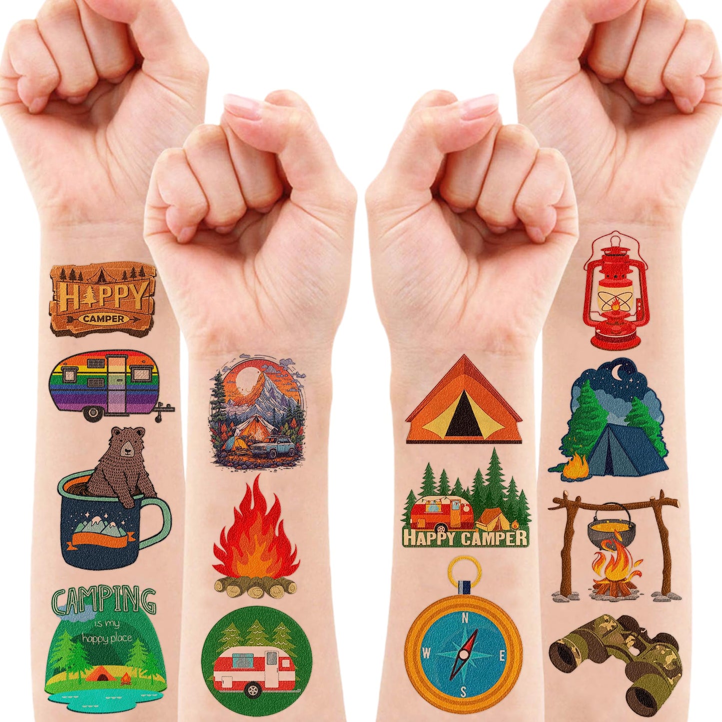 107 PCS Fire Camp Camping Temporary Tattoos Sticker for Kids