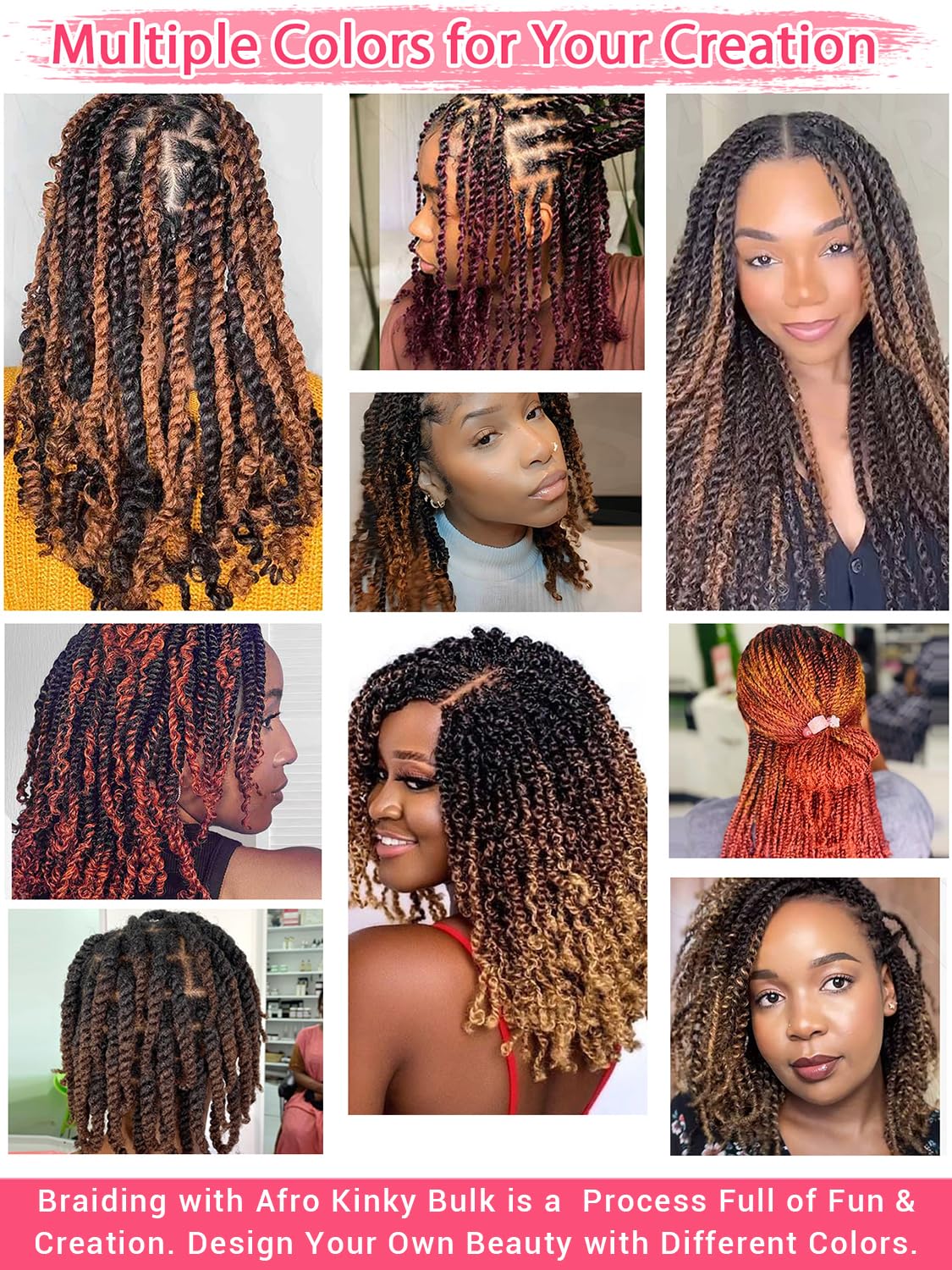 REBECCA FASHION Afro Kinky Bulk Human Hair 50g/Pack Braiding Hair for Dreadlock Extensions, Loc Repair, Afro Kinky Curly Human Hair Bulk for Twist 12 Inch Natural Black Color