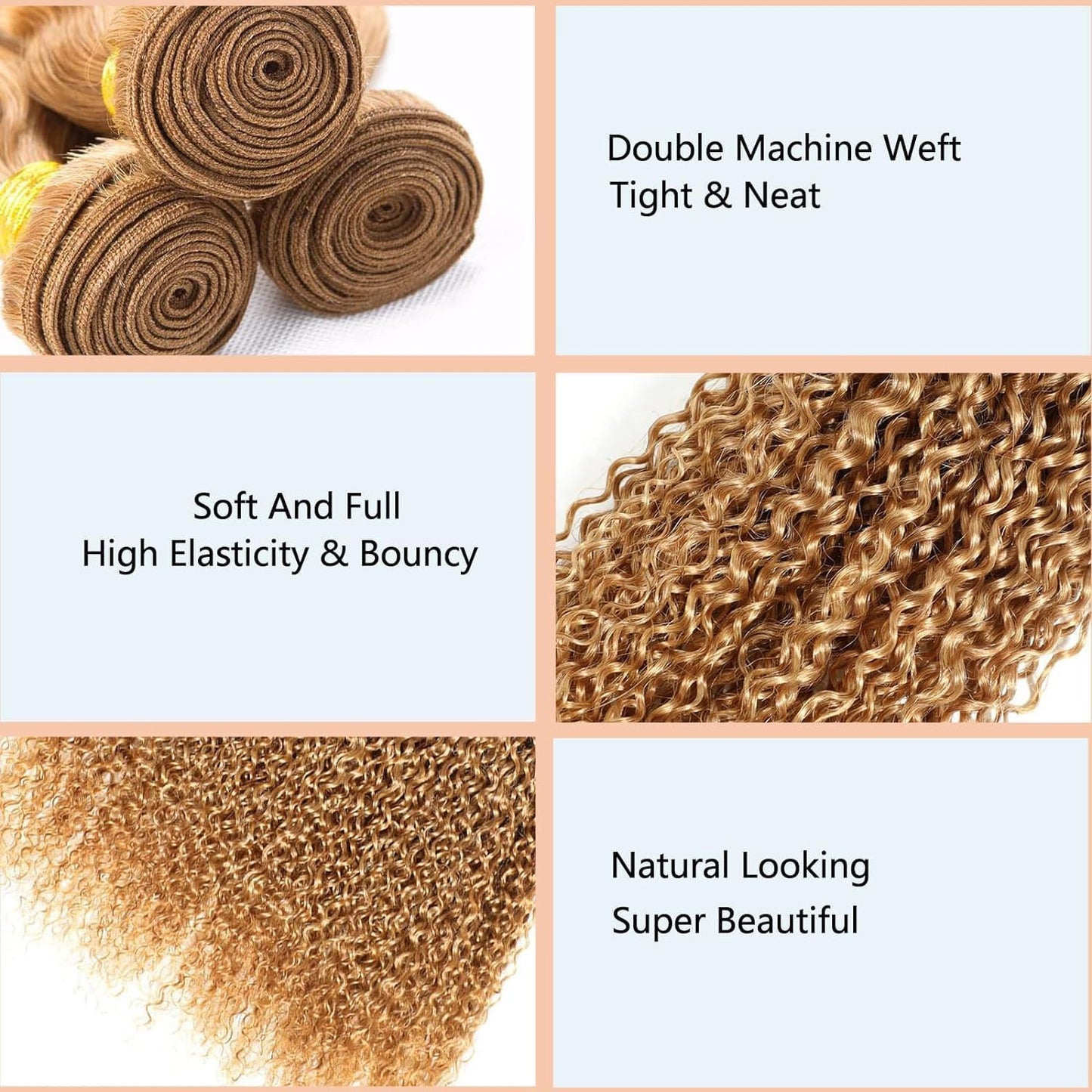 Cklikeb Human Hair Bundles 27# Color Jerry Curly Bundles Human Hair Unprocessed Brazilian Virgin 14 16 18 Inch 3 Bundles Quick Weave Human Hair Extensions 300g (27# Jerry Curly, 14 16 18)