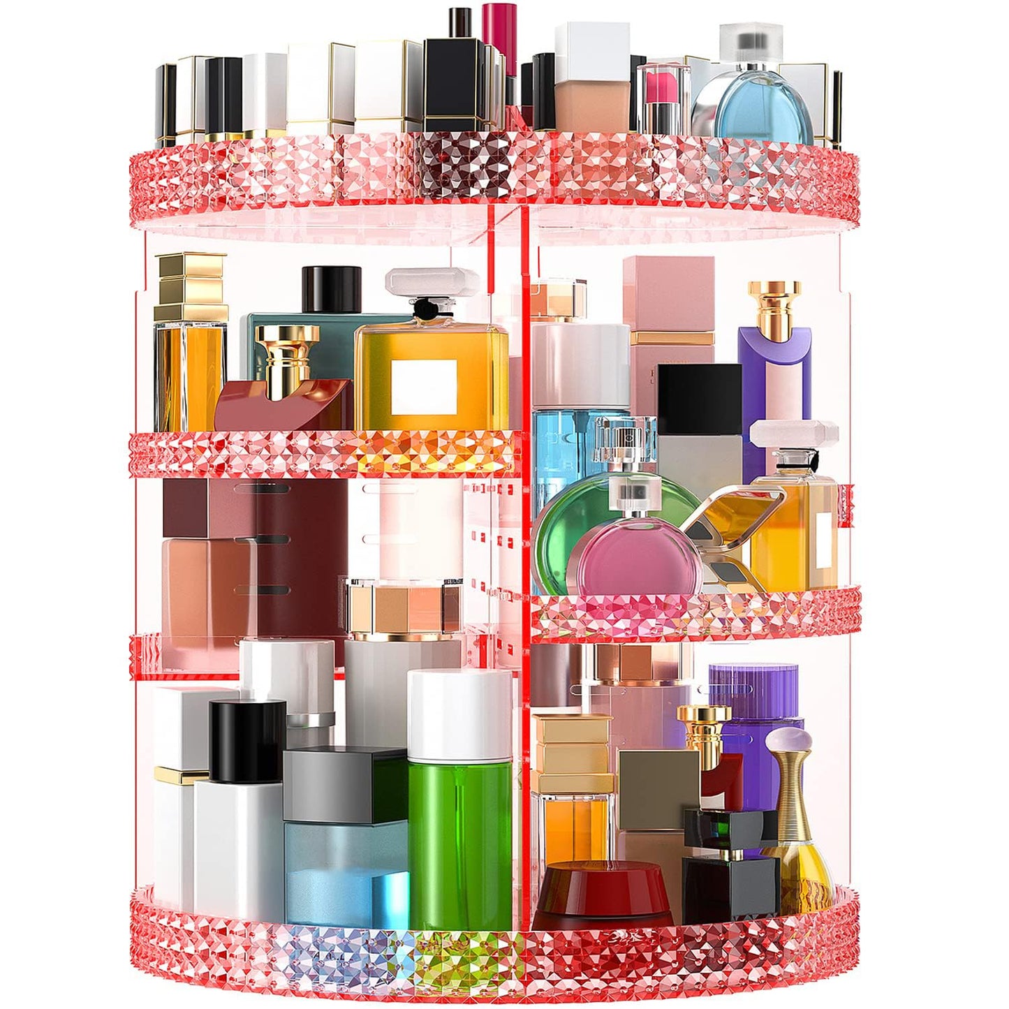 Famitree Pink 360 Makeup Organizer Carousel, Organizador De Perfumes, Acrylic Make Up Organizer, Large 7 Layers 360 Makeup Organizer, Fits Makeup Brushes, Lipsticks, Bathroom, Vanity, Plus Size Pink
