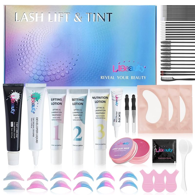 Libeauty Lash Lift Kit - 4-in-1 Eyelash Perm & Brow Lamination Set | 15ml Black Coloring Cream, Easy DIY Tool