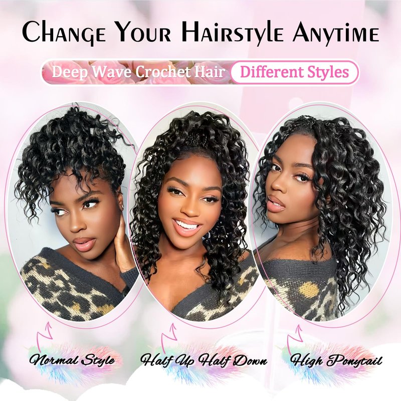 Gowit Pre Looped Deep Wave Crochet Hair 18 Inch 7 Packs Short Curly Black Pre Twisted Ocean Wave Deep Twist Crochet Braids Synthetic Braiding Hair for Black Women