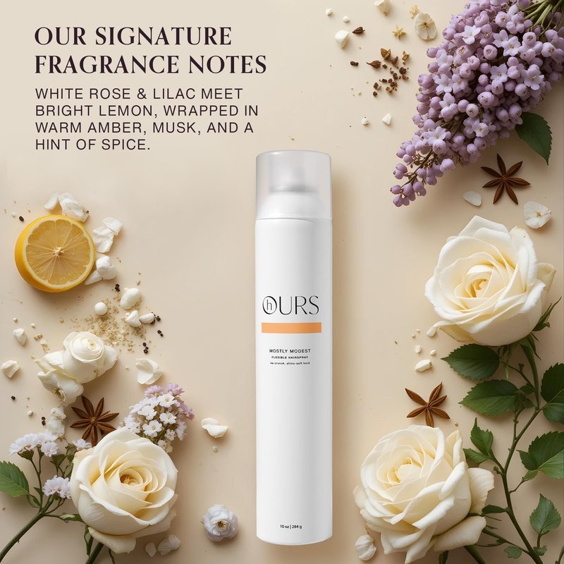 hOURS haircare Mostly Modest Flexible Hairspray for Women | Professional Extra Soft Touch Formula for Polished Shine - Sulfate, Paraben, & Cruelty Free Styling Product, Antioxidant Protection | 10 oz