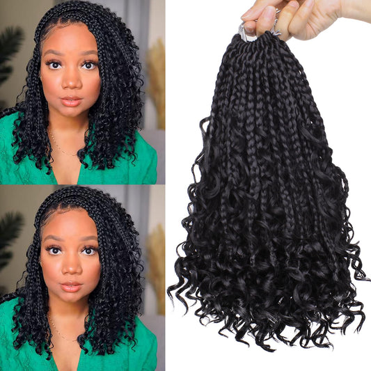 Unionbeauty 30 Inch Boho Box Braids Crochet Hair 8 Packs Boho Goddess Box Braids Crochet Hair for Black Woman Crochet Box Braids with Curly Ends Bohemian Hippie Crochet Braids Hair Extension 1B#