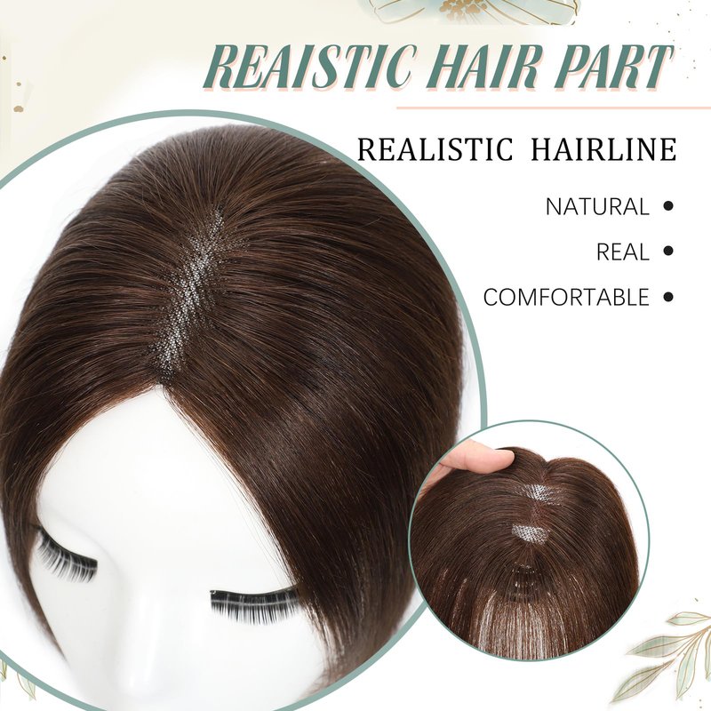Paraglame Hair Toppers for Women Real Human Hair 360°3D Cover Human Toppers for Women Clip in Hair Extensions for Daily Wear (Brown, 10Inch)