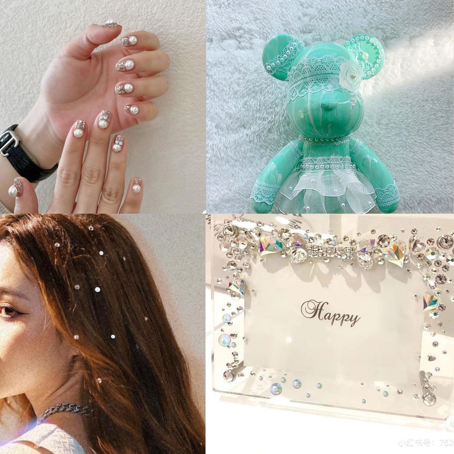 Unixing 3000Pcs Self Adhesive Pearls and Rhinestones Stickers, Stick on Rhinestone Hair Pearl Diamond Stickers Self Adhesive Face Gems Hair Gems for Face Makeup Nail Art Cell Phone DIY Crafts