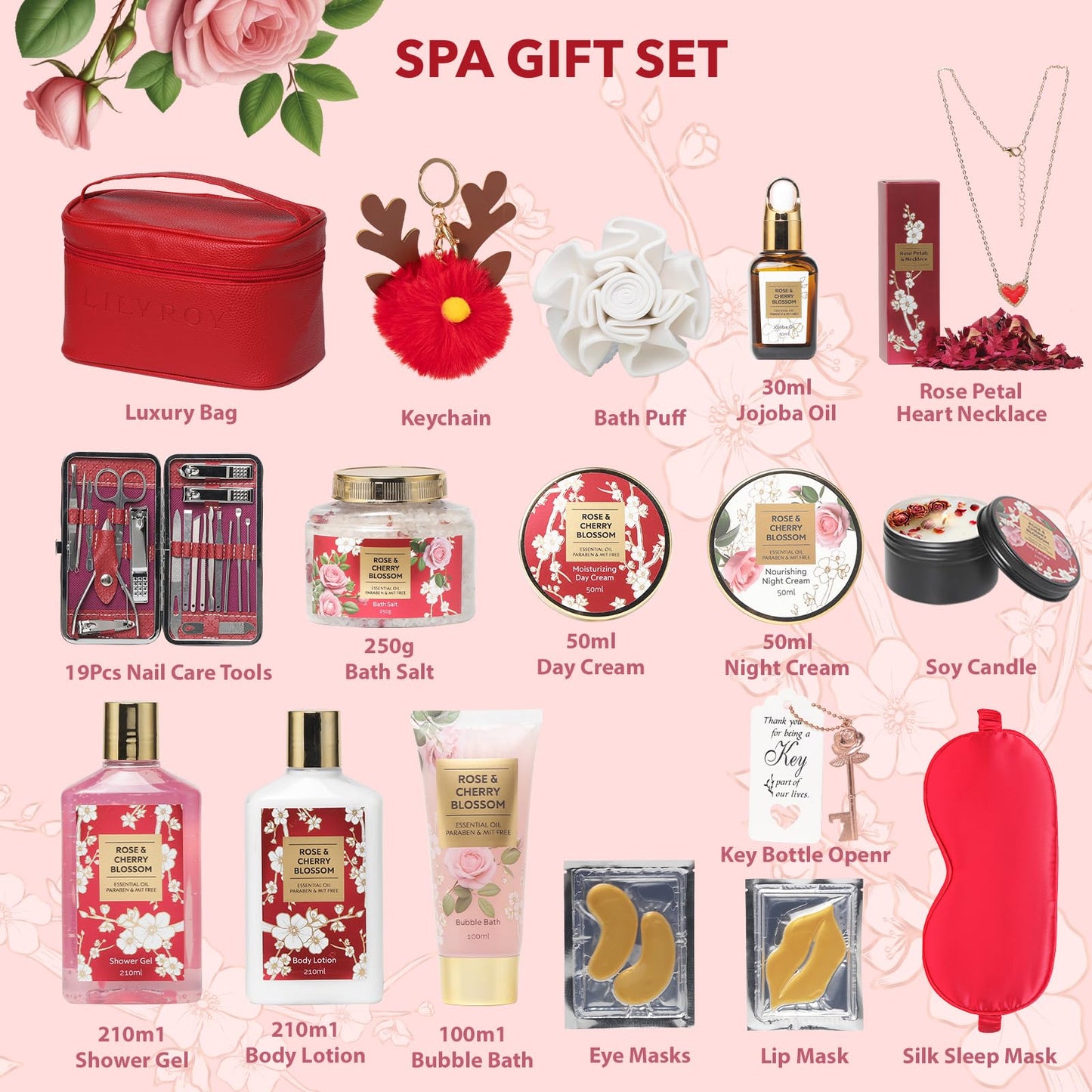 Gifts for Women - 36Pcs Rose Bath and Body Gift Set, Spa Gift Set for Women, Beauty Care Kit | Gift for Christmas, Birthday, Mothers Day, Valentines Day Gifts for Her Wife Perfect for Travel