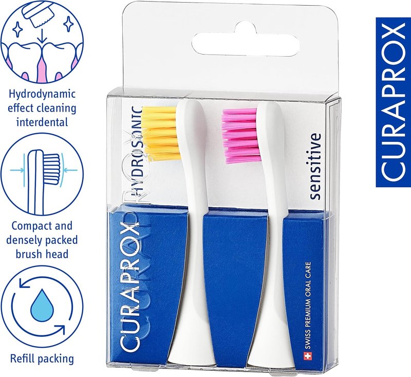 Curaprox Hydrosonic Brush Heads - Gentle Gum Care & Effective Plaque Removal | 2-Pack in Yellow/Pink | Compatible with All Curaprox Sonic Models