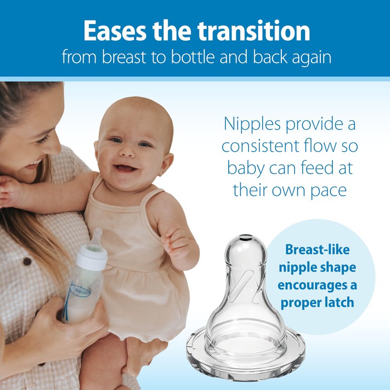 Dr. Brown's Natural Flow Anti-Colic Options+ Narrow Baby Bottle, 8 oz/250 mL, with Level 1 Slow Flow Nipples, 0m+, 4 Pack