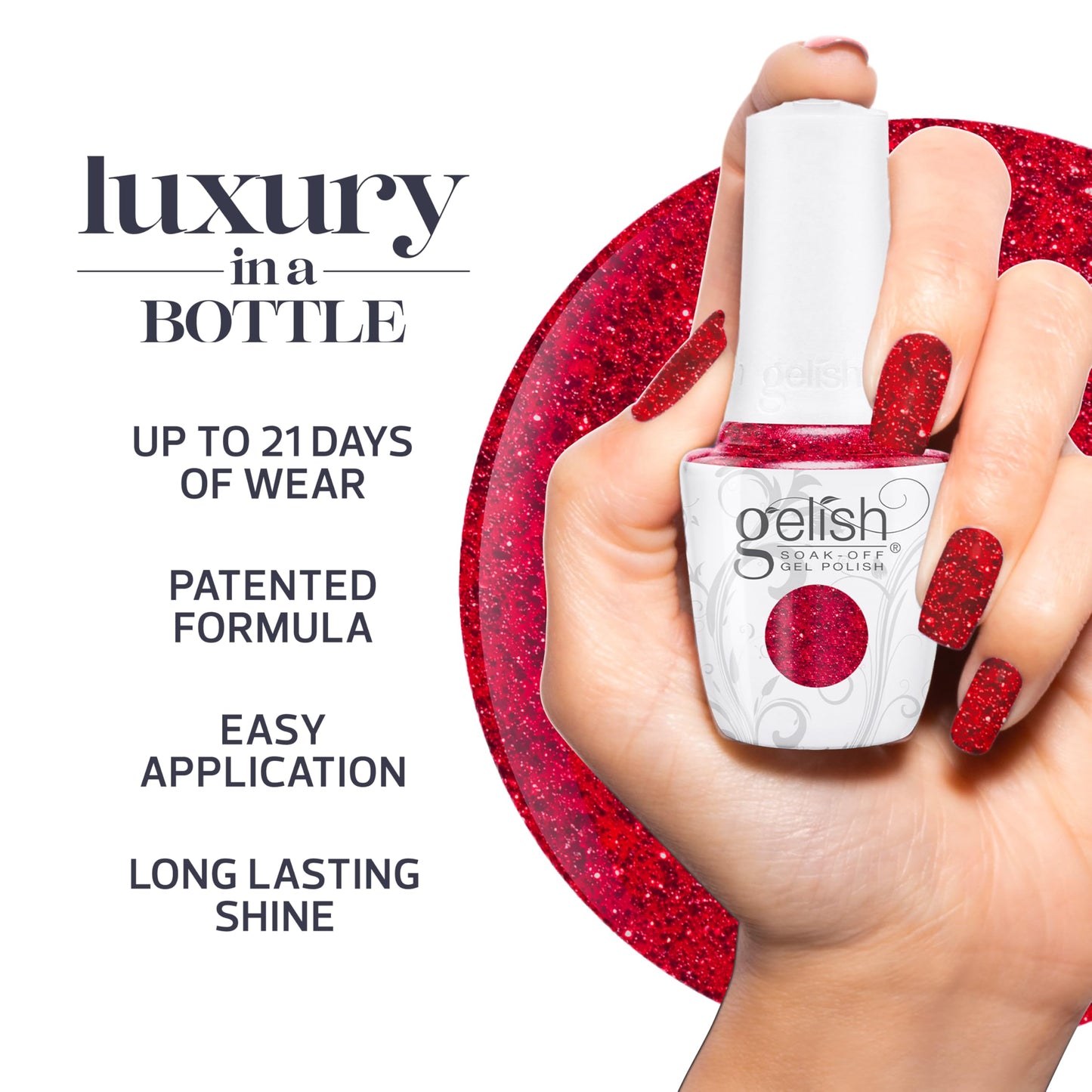 Gelish Holiday Winter Floral Wonderland Collection - TPO-Free Long-Lasting Soak Off Gel Nail Polish, Vibrant Color, Professional Quality, High Shine, Chip-Resistant Formula (Poinsettia Stardust)