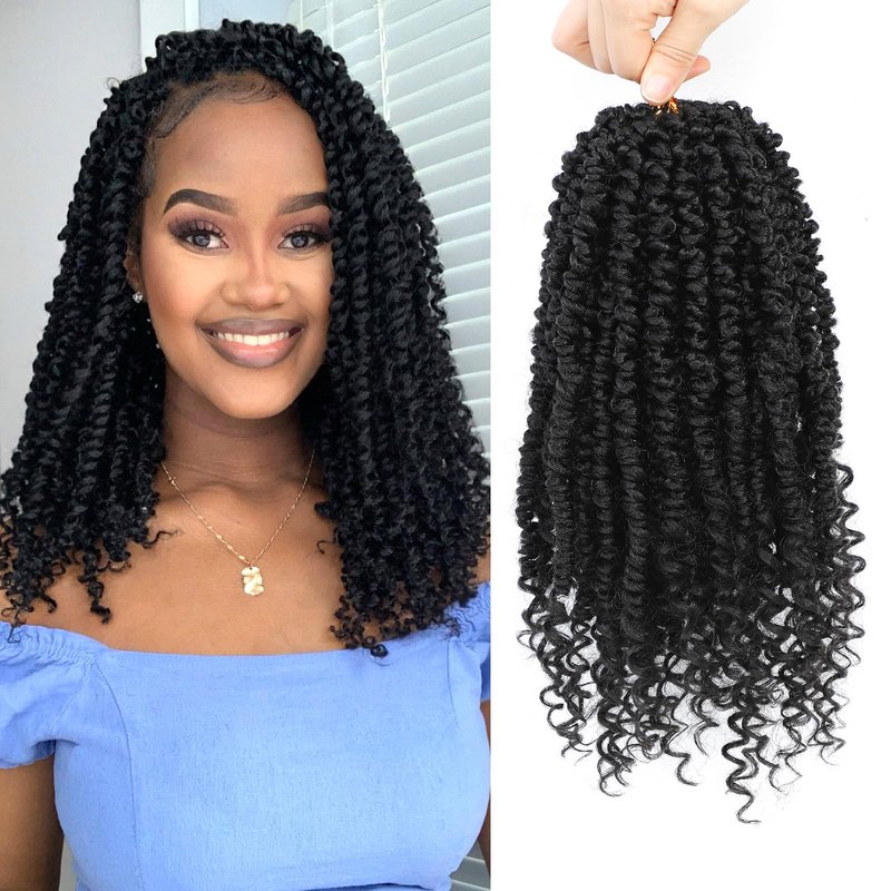 Alicoco Passion Twist Crochet Hair 14 Inch Passion Twist Hair Pre Looped 8 Packs Spring Twist Crochet Braids with Curly Ends Pre-Twisted Crochet Hair for Women (1B/30)