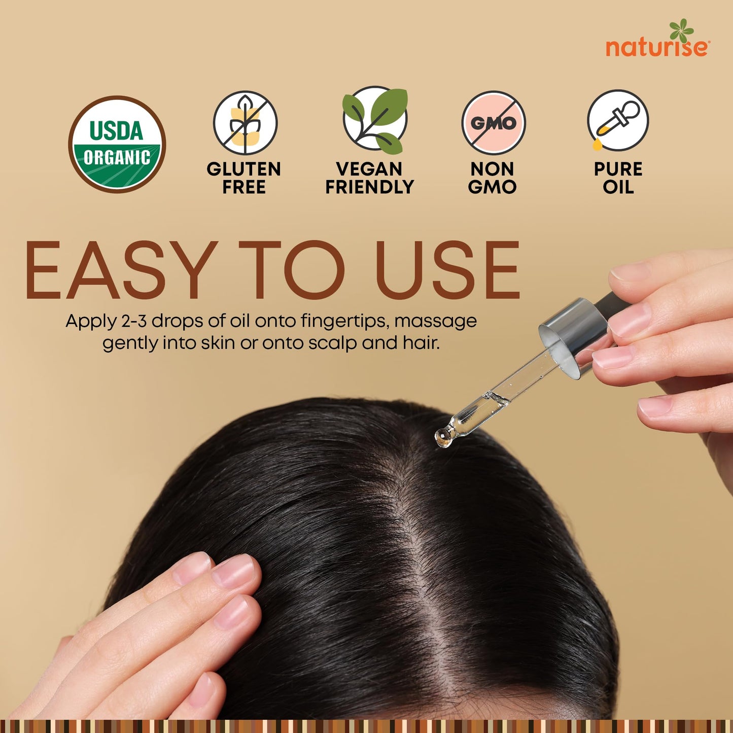 Naturise USDA Organic Argan Oil for Hair & Skin – 100% Pure Argan Oil of Morocco for Face, Skin Moisture & Hair Growth – Vegan, Non-GMO, Cold Pressed & Unrefined Oils in Glass Bottle (4 fl. oz.)