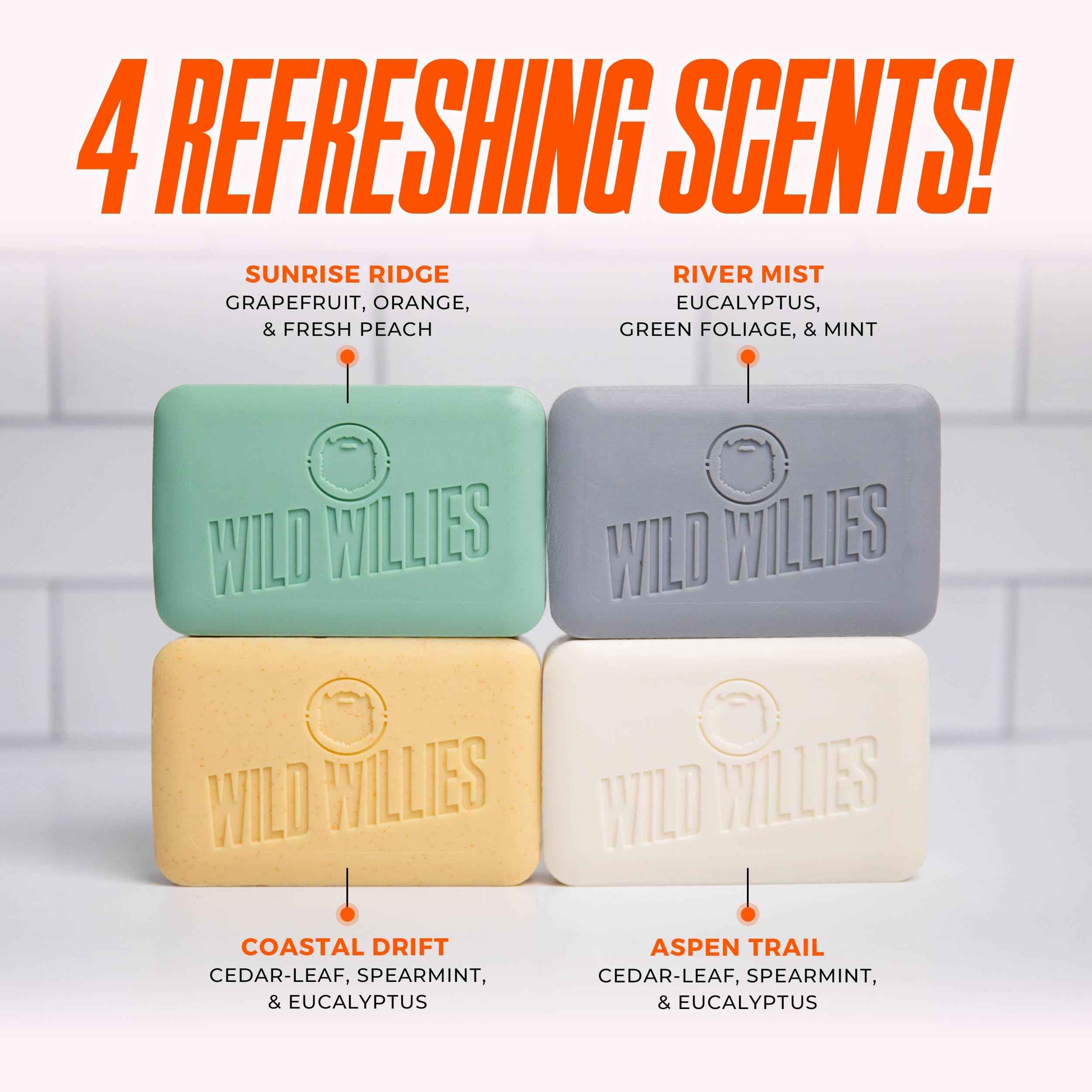 Wild Willies Moisturizing Mens Bar Soap - Bath Soaps with Shea Butter for Odor Protection - Natural Body Bar for Men - Aspen Trail Scent, 3 Pack