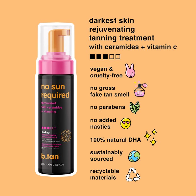 b.tan Dark Self Tanner Mousse | No Sun Required - Best, 1 Hour Express, Dark, Rejuvenating Sunless Tanning Treatment With Ceramides + Vitamin C, No Fake Tan Smell, Face & Body, 6.7 Fl Oz