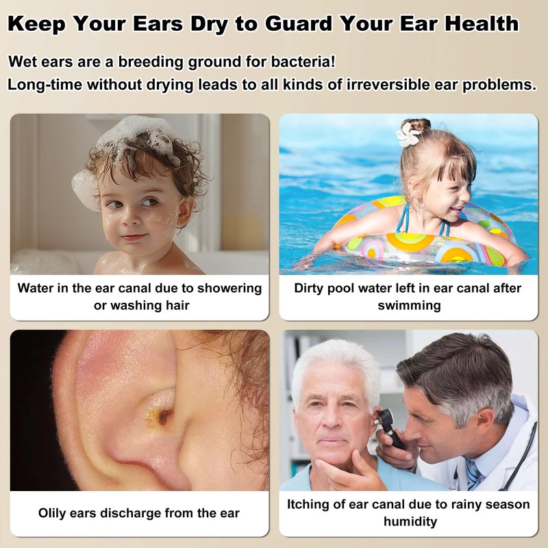 TopQuaFocus Ear Dryer for Adults Kids, Electronic Inner Ear Fluid Removal Tool, Circulation Design - 2min Quick Drying Eardrum, Ideal for Swimmers’ to Dry the Air of Ears