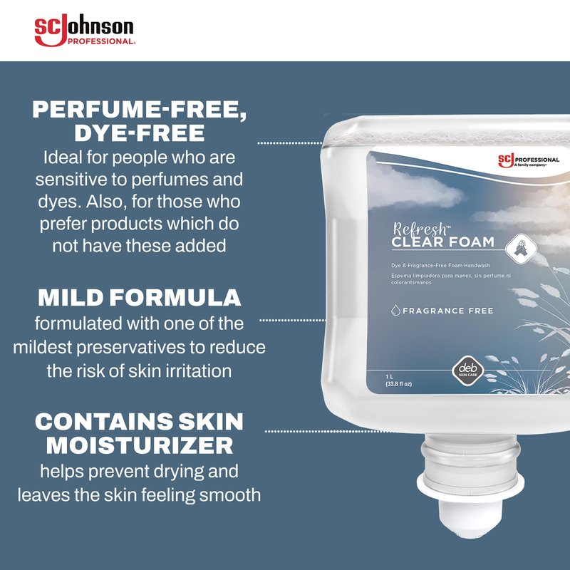 SC Johnson Professional Clear Foam Dispenser and Refill Starter Kit, Kids Wall Mount Soap Dispenser for Hand Soap, 1 Clear Foam Hand Wash, 1 Liter Cartridge, 33.8 fl. oz., for Professional Use Only