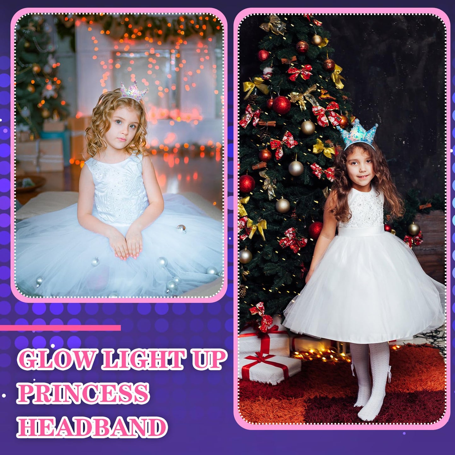 Juexica 24 Pcs LED Glitter Sequin Light Up Princess Crown Headband, Hair Accessories for Girl Women Bling Tiara Birthday Party Favor