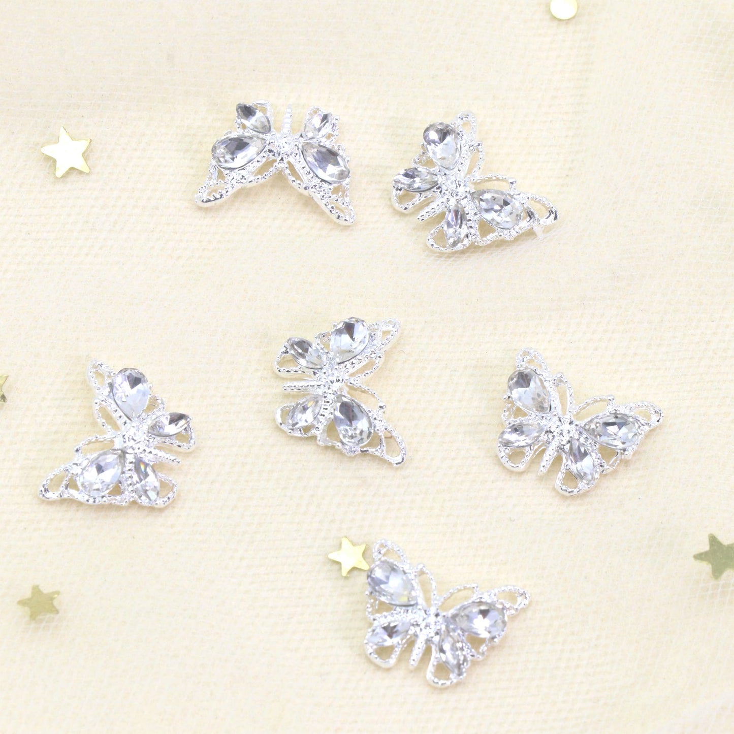 Butterfly Nail Charms, YAEISM Shiny 3D Alloy Silver Metal Butterfly Nail Gems Nail Rhinestones for 10 Pcs Nail Charms Shape Crystals Diamonds for Women Girls DIY Nail Art Crystals Jewelry Decoration
