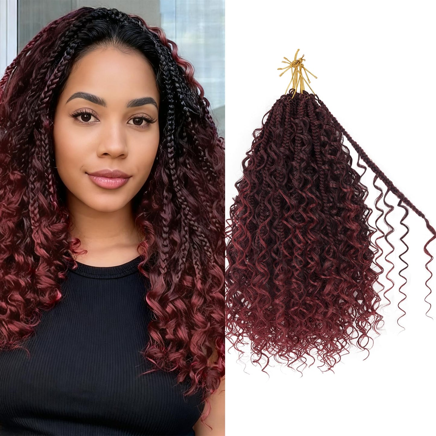 Boho Box Braids Crochet Hair for Black Women – 12 Inch Micro Pre-Looped Style, 4 Culrs Goddess Box Braids Crochet Hair with Curly Ends (12 Inch, 1B)