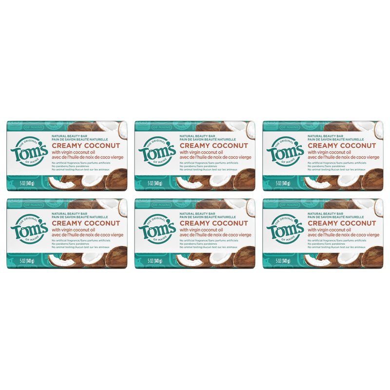 Tom's of Maine Natural Beauty Bar Soap, Creamy Coconut With Virgin Coconut Oil, 5 oz. 6-Pack (Packaging May Vary)