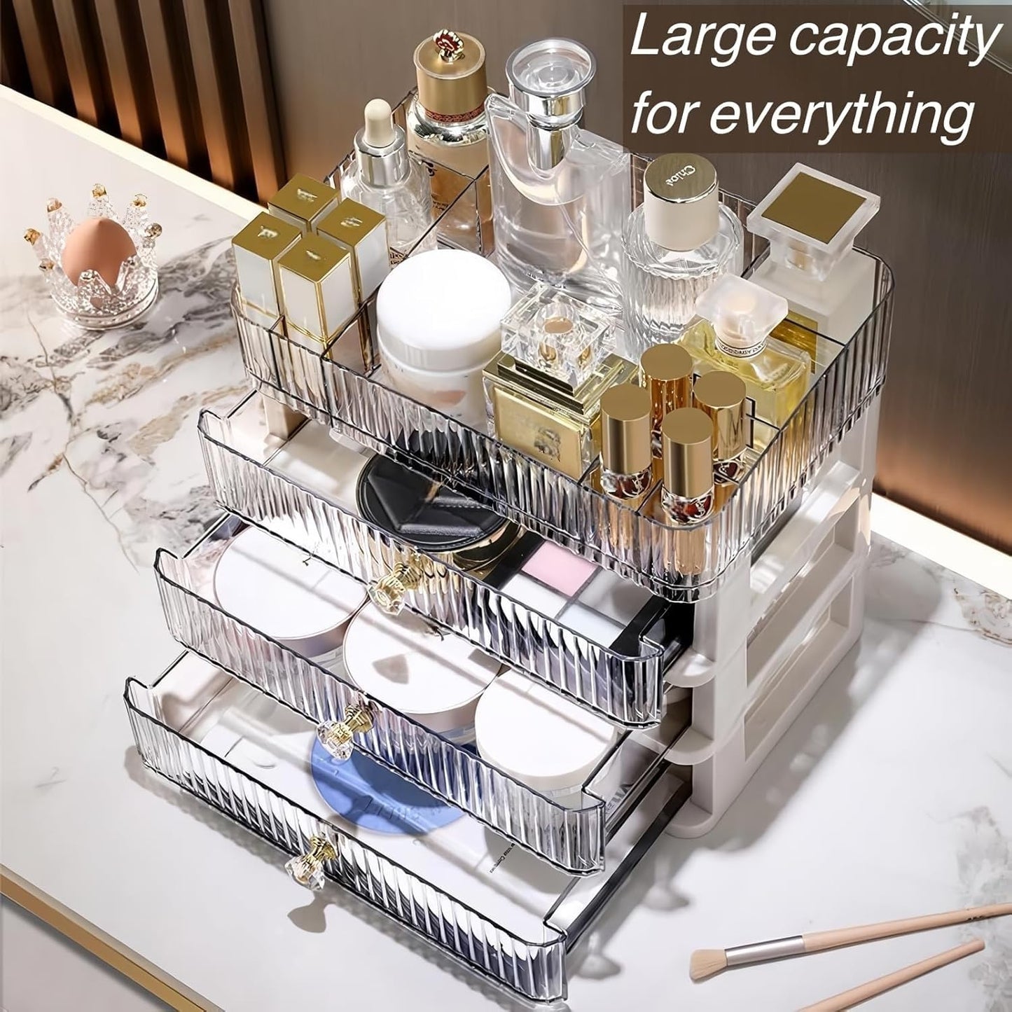 Simbuy Clear Makeup Organizer with 3 Drawers, Bathroom Organizer and Storage, Ideal for Desk and Dresser Vanity Countertop, Great for Cosmetics, Skincare, Perfume,Toiletry