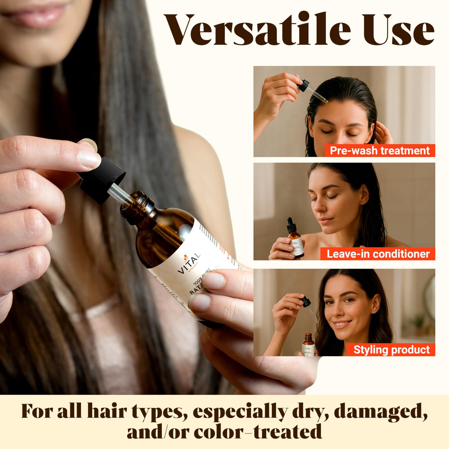 Vital Strands Batana Oil for Hair Growth – 100% Pure & Organic Botana Oil from Honduras – Strengthens, Thickens & Restores Natural Hair – Cold Pressed Raw Scalp & Hair Treatment for Men & Women – 60ml