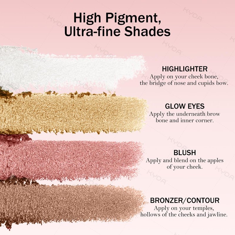 KYDA Eye & Cheek Palette, Eyeshadow and Highlighter Makeup, 4-In-1 Glow Face Palette for Women, Multiuse Blush, Highlighting Eye & Cheek Pallet for Mature Skin
