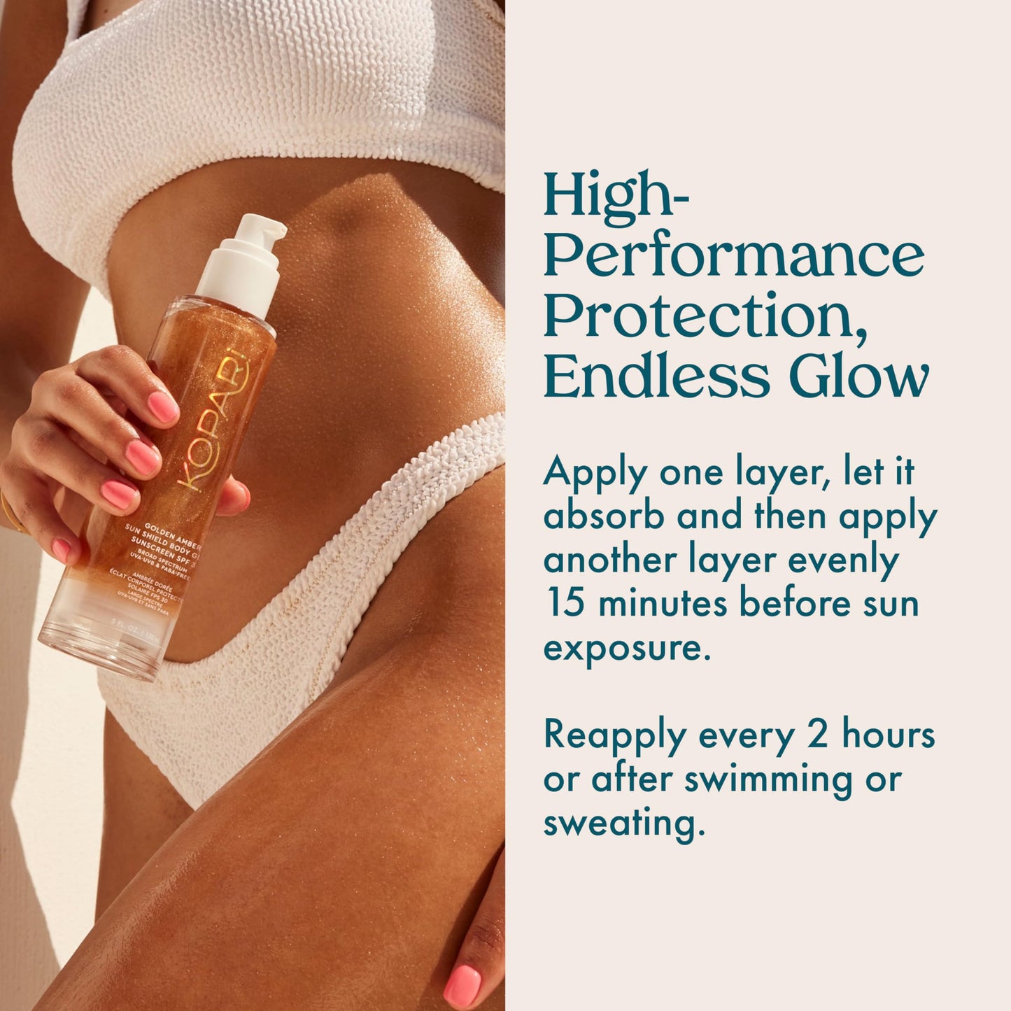 Kopari Sun Shield Body Glow, Broad Spectrum SPF 30, Lightweight Shimmering Gel Texture Absorbs Quickly, Non Sticky, Glowing Results, Golden Amber 5 oz
