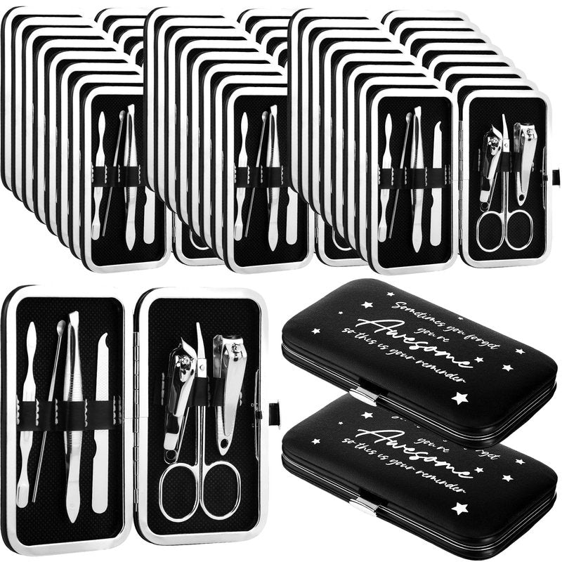 Lanties 24 Set Manicure Kit Bulk Steel Nail Clippers 7 in 1 Stainless Grooming Nail Kit Mother's Day Appreciation Gift Professional Pedicure Tool for Adults Women Men Employee Personal Care(Black)