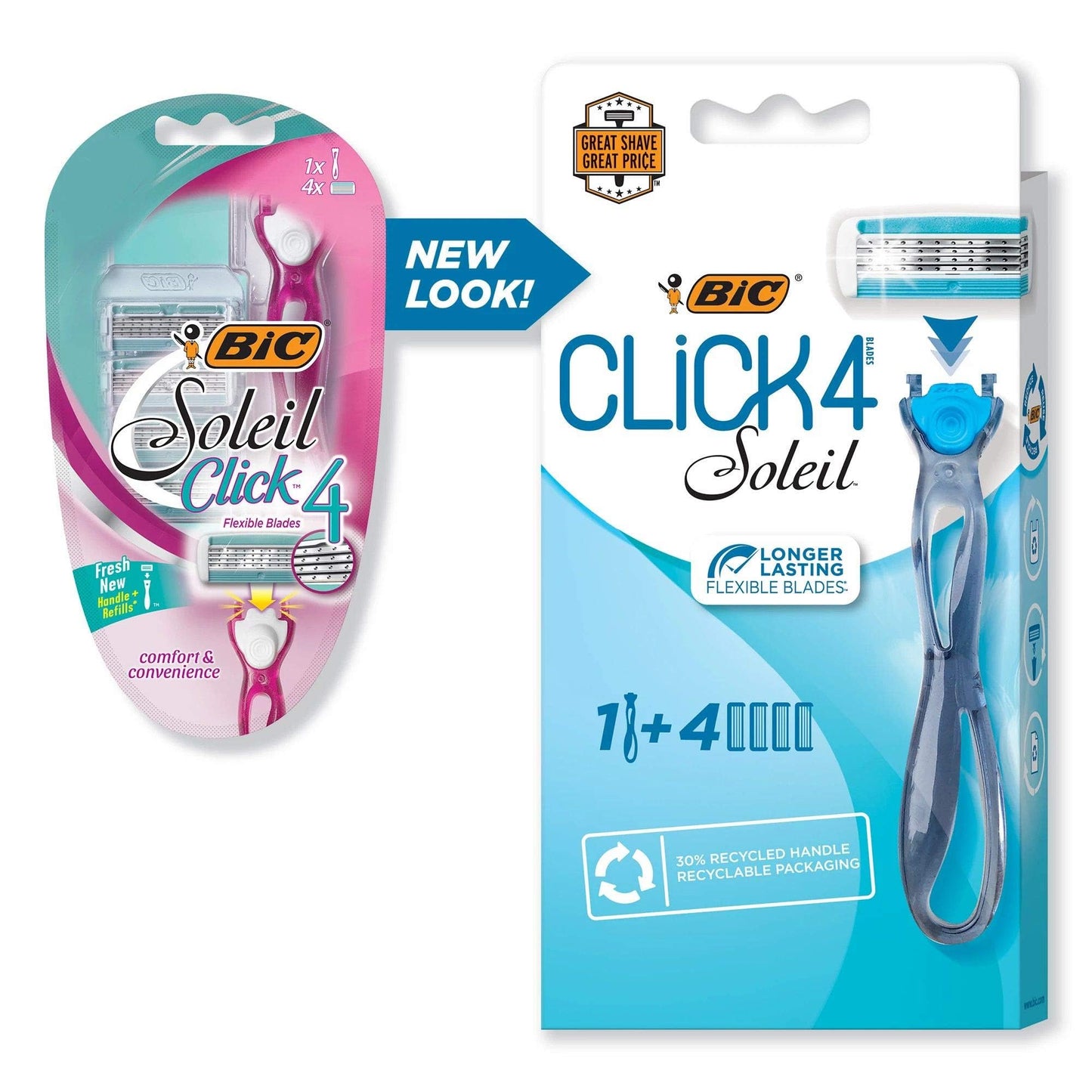 BIC Soleil Bella Click Women's 4-Blade Disposable Razor, 1 Handle and 4 Cartridges (Pack of 3)