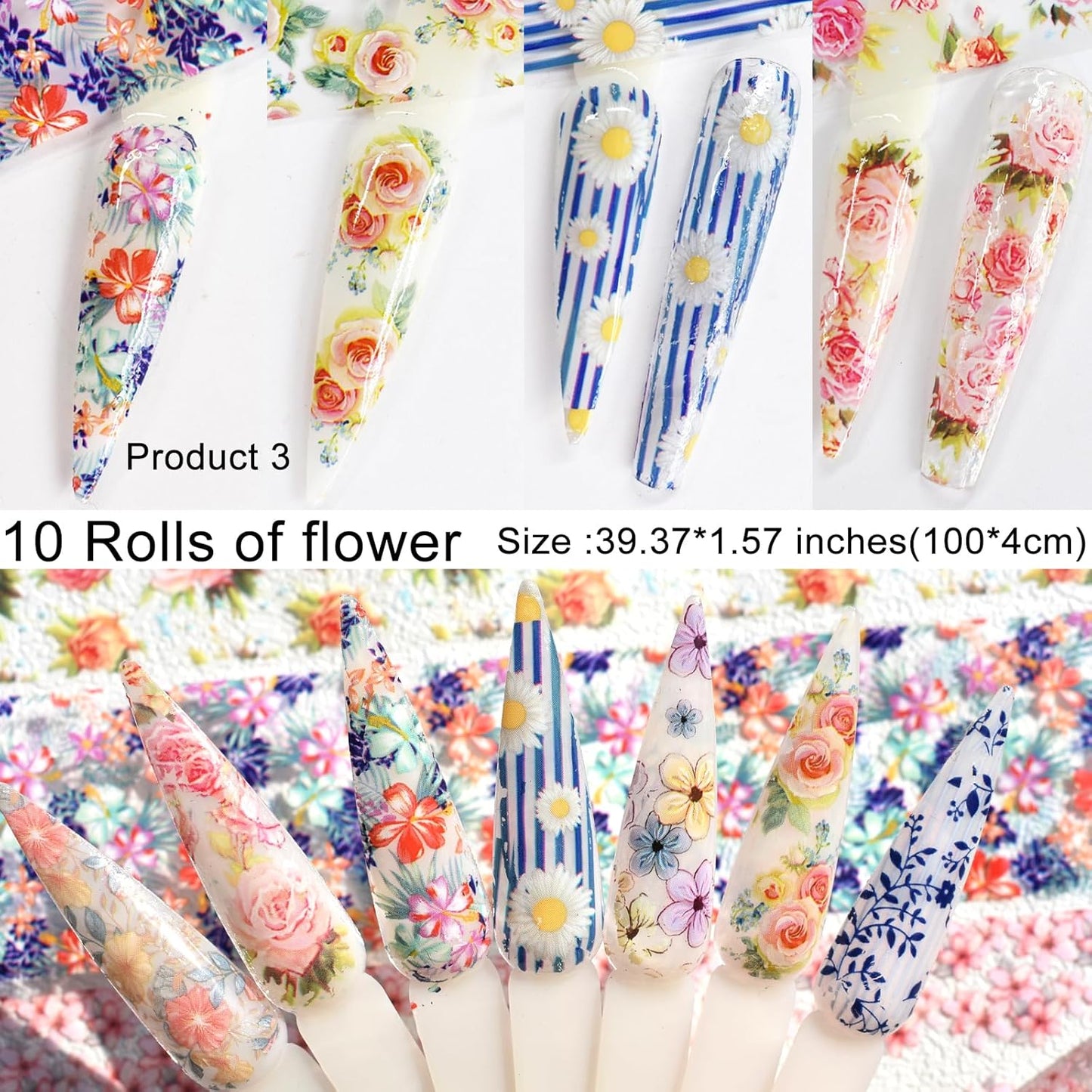 Nail Art Transfer Foils Set - 40 Rolls of Floral, Leopard, Snake Skin & Butterfly Patterns | Nail Foil Adhesive Decals