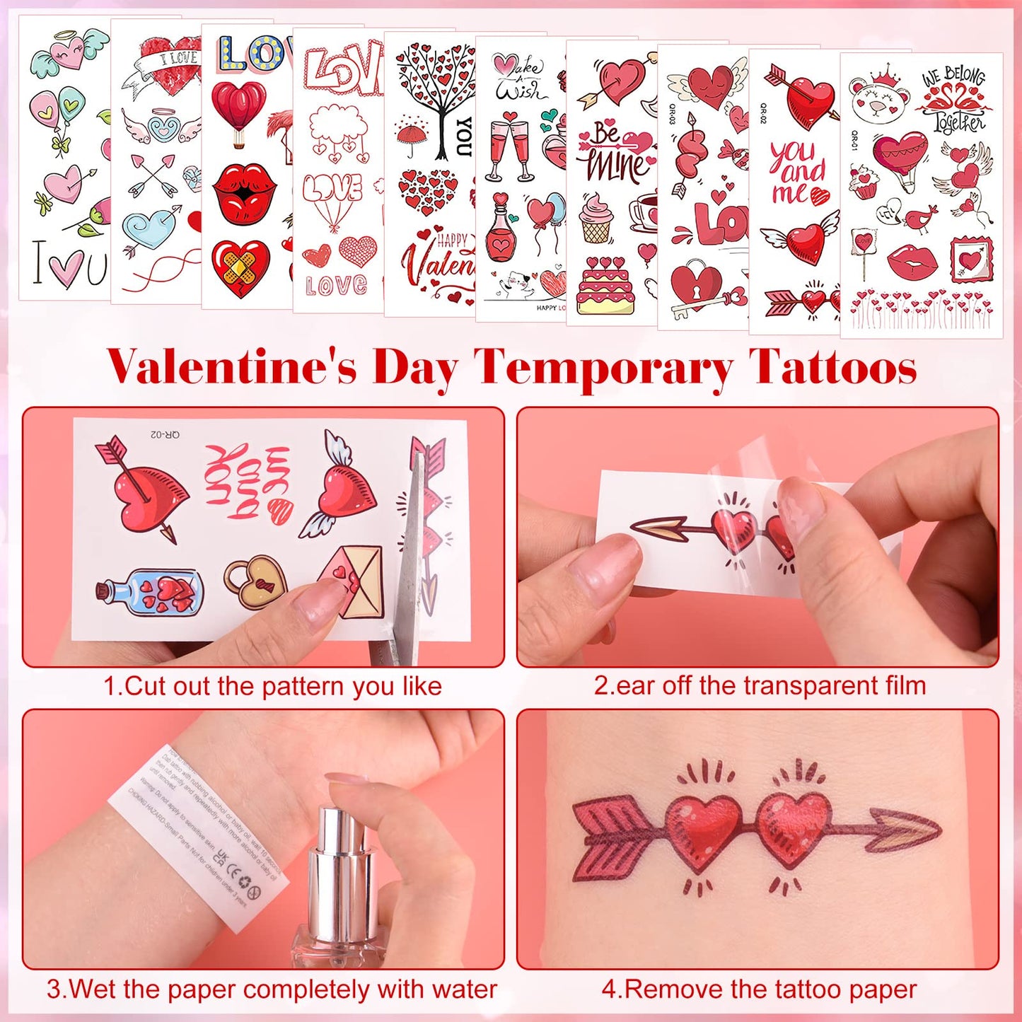 PLULON 34 Pieces Valentines Heart Headbands Heart Shape Sunglasses Temporary Tattoos Stickers Valentines Day Accessories Red Head Bopper Grasses for women Party Props Holiday Birthday