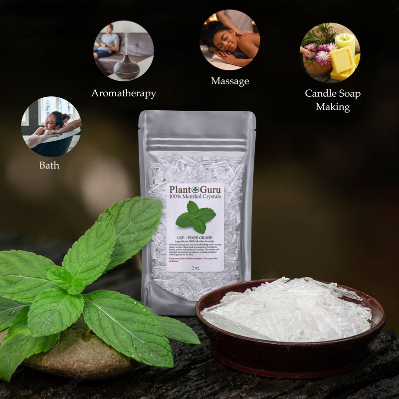 Plant Guru Menthol Crystals 1 lb. Bulk Mentha Arvensis 100% Pure Natural USP Food Grade - Great For Cosmetics, Salves, Balms, Creams and Soap Making.