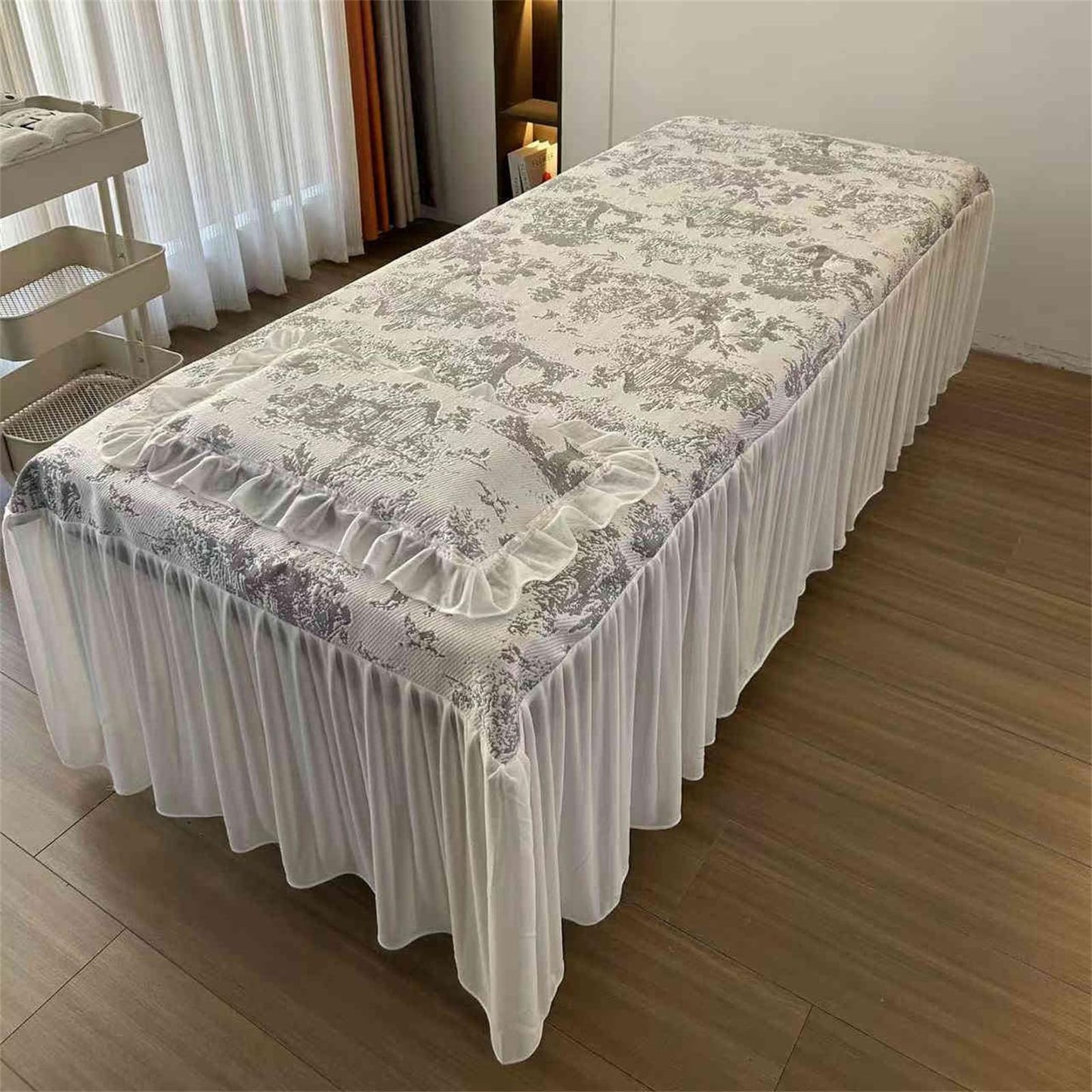 MWNAGO Massage Table Skirt with Hole, Beauty Massage Table Cover,Spa Thickened Massage Linens, Massage Fitted Sheet, Massage Face Rest Cover with Hole,Sutiable for 75"X31.5" (Gray)