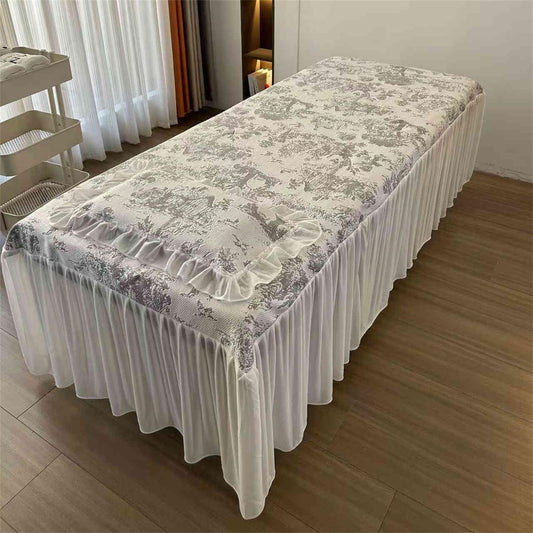 MWNAGO Massage Table Skirt with Hole, Beauty Massage Table Cover,Spa Thickened Massage Linens, Massage Fitted Sheet, Massage Face Rest Cover with Hole,Sutiable for 75"X31.5" (Gray)