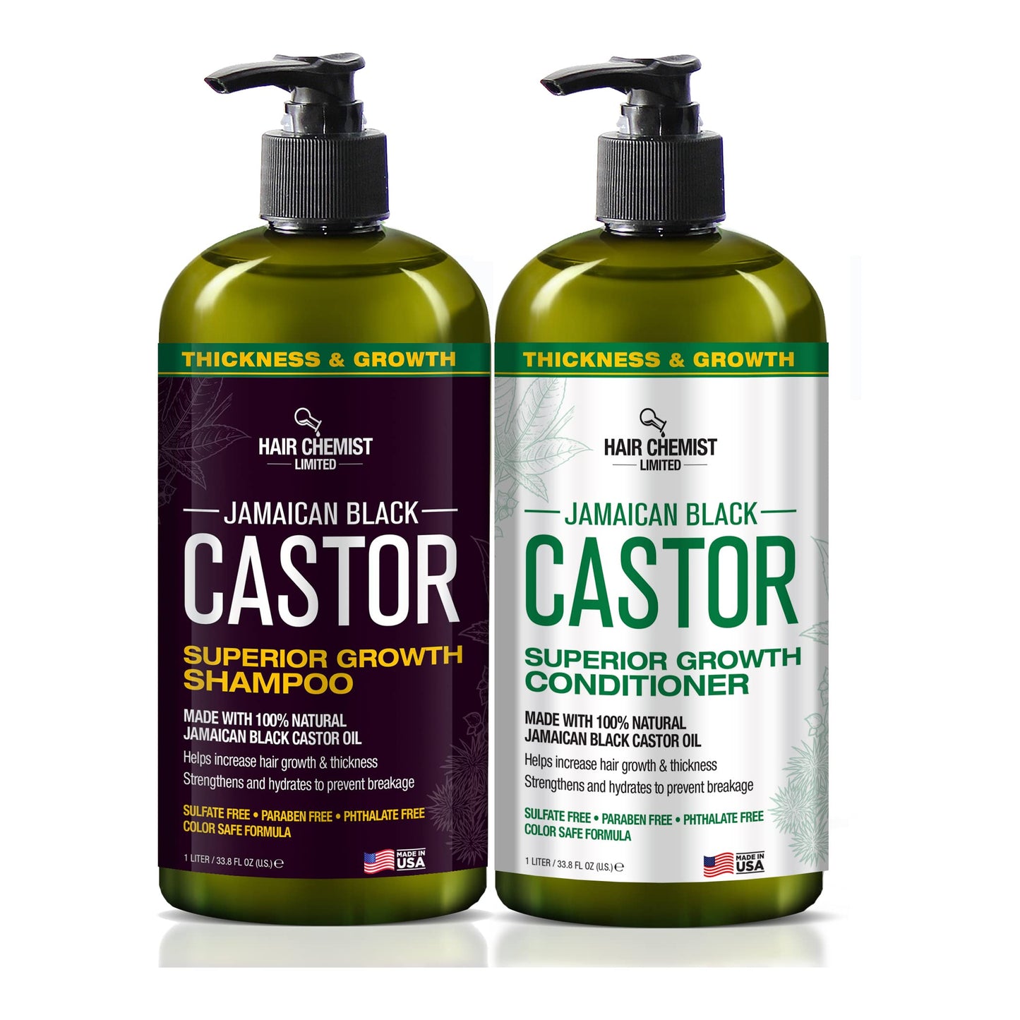 Hair Chemist 2-PC Shampoo & Conditioner Gift Box - Jamaican Black Castor Oil for Hair Growth & Thickness - Sulfate Free, Paraben Free & Phthalate Free - 33.8 oz Each - Made in USA