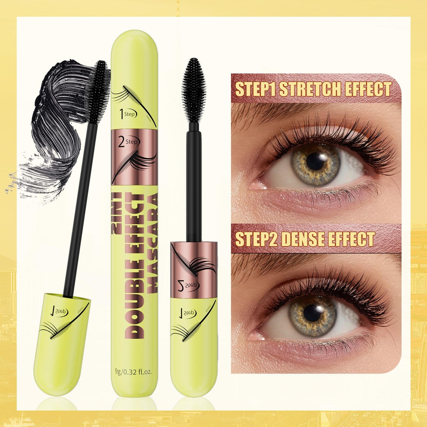 Black Tubing Mascara for Volume and Length - Waterproof, Washable, No Smudge, Full and Soft Formula with Prime Lash Care(Black*1)