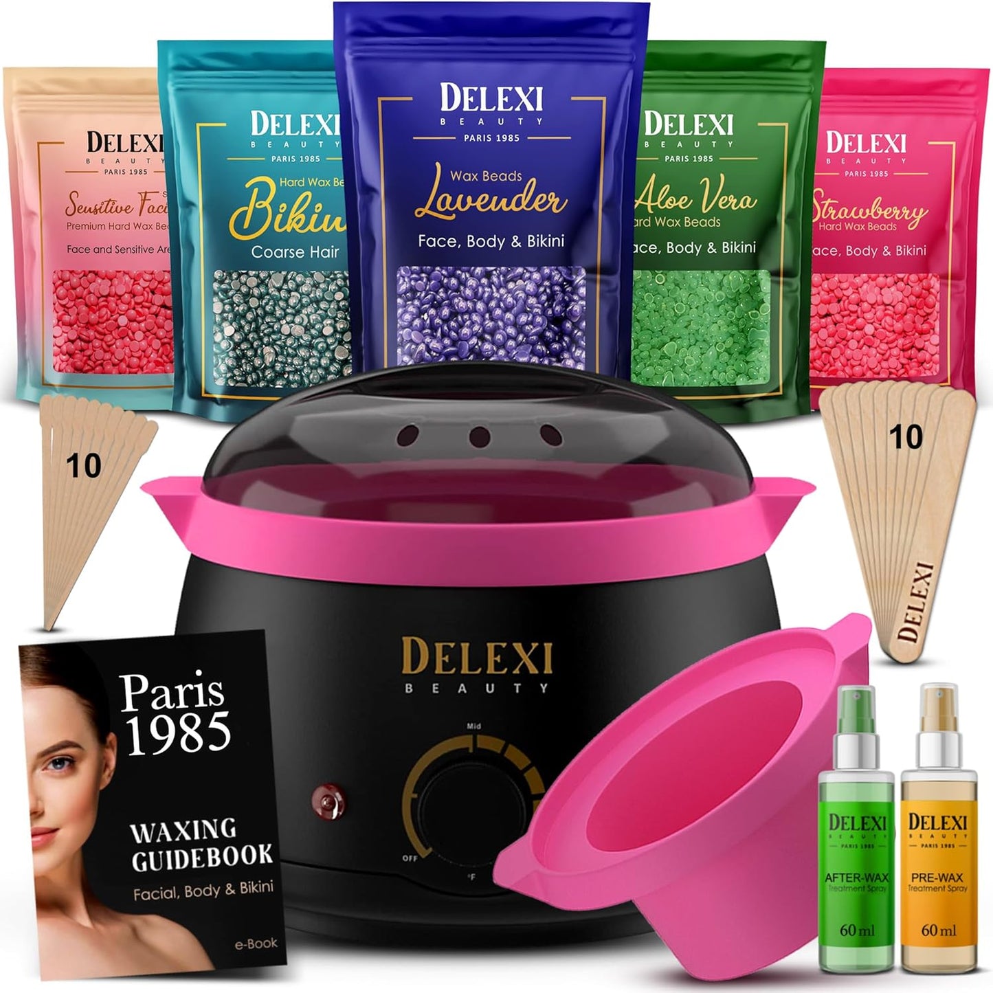Premium Waxing Kit - Painless Hard Wax Beads & Smart-Heat Warmer for Coarse Hair | 41-Piece Set for Brazilian, Bikini & Face