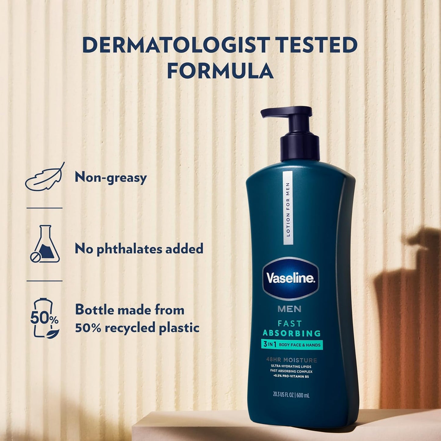 Vaseline Men's Healing Moisture Lotion - Fast Absorbing, Non-Greasy Formula for Dry Skin | 20.3 oz, Pack of 3