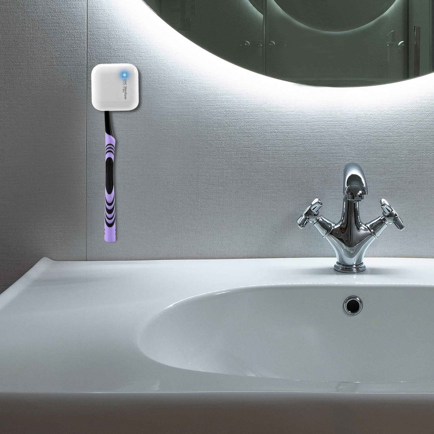 Bopie Wall Mounted Toothbrush Holder & Toothbrush Cleaner, Electric ToothBrush Holder, Cleaner for Bathroom Accessory, Clean for Home, Travel (White)