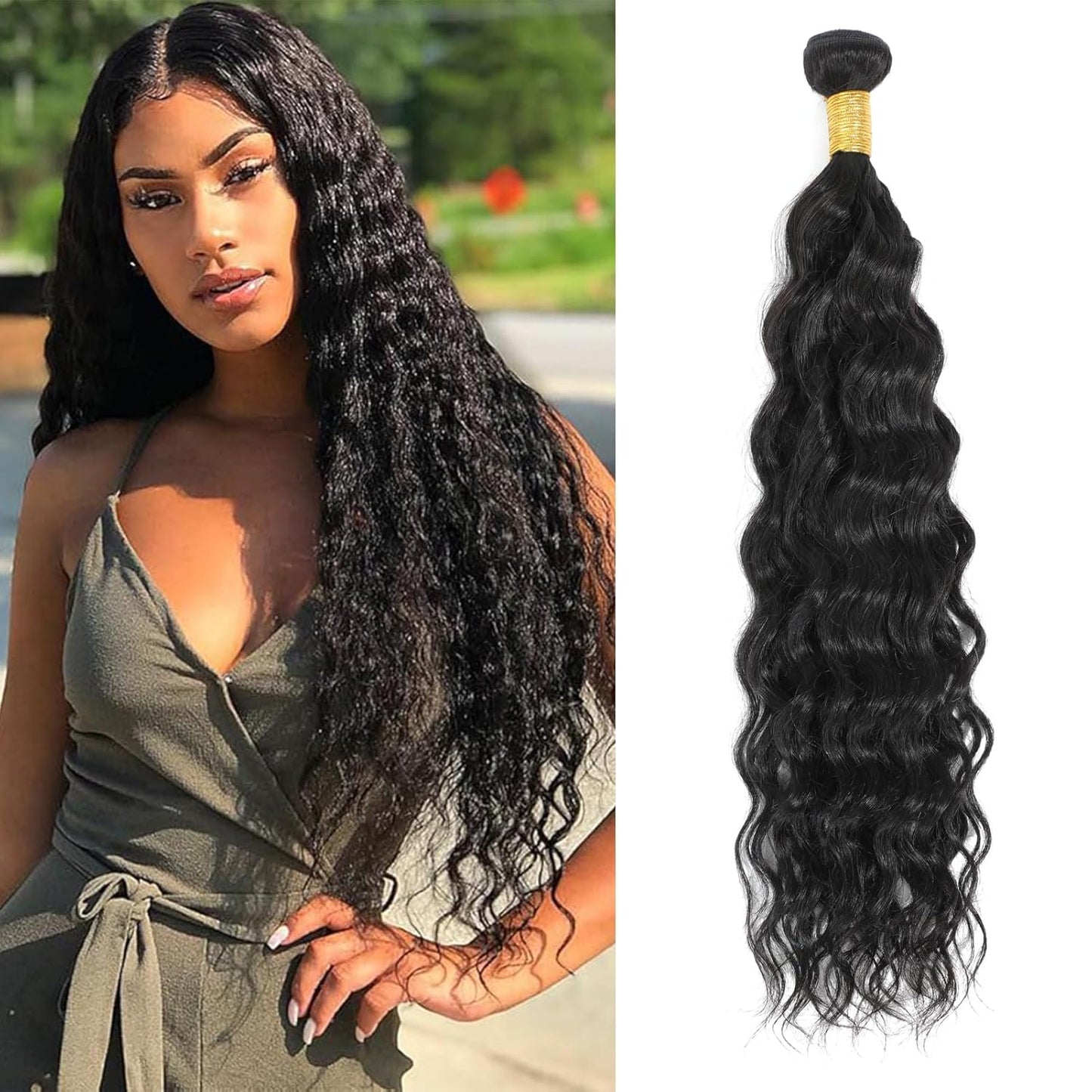 Deep Wave Human Hair Bundles - 100% Unprocessed Natural Black Curly Extensions | 22 Inch