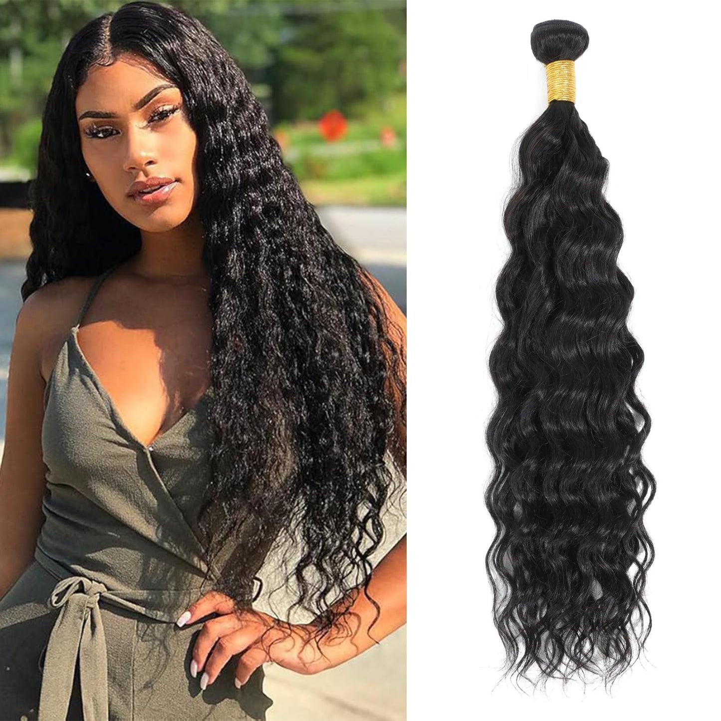 12A Brazilian Water Wave Human Hair Bundles One Bundle 24 Inch 100% Unprocessed Virgin Deep Wave Bundles Human Hair for Black Women Natural Black Color