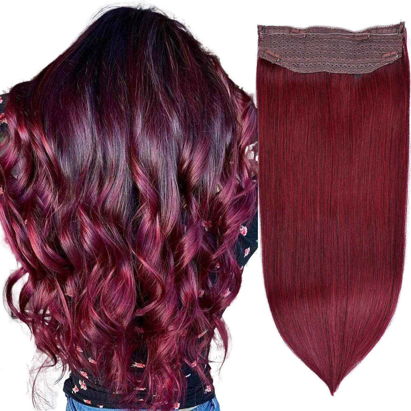 Halo Hair Extensions Real Human Hair - Straight&Invisible Red Clip Real Remy,Halo Extensions Human Hair 12inch 70g