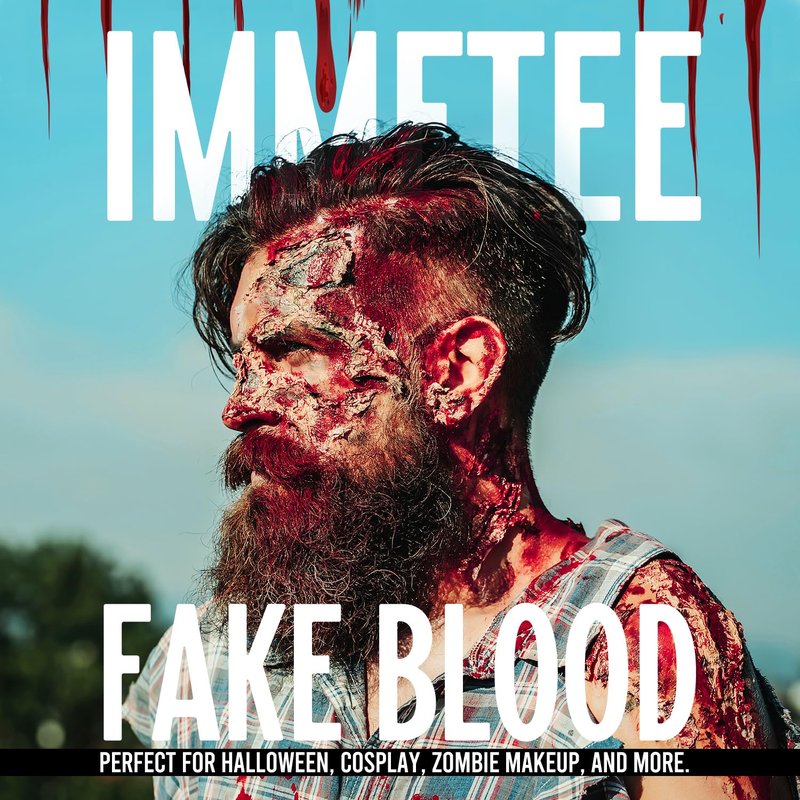 immetee Fake Blood Gel, Sfx Blood Gel with Stipple Sponge, Sfx Fake Blood Makeup Kit, Halloween Coagulated Stage Blood Specail Effects Makeup Face Body Paint. 55g