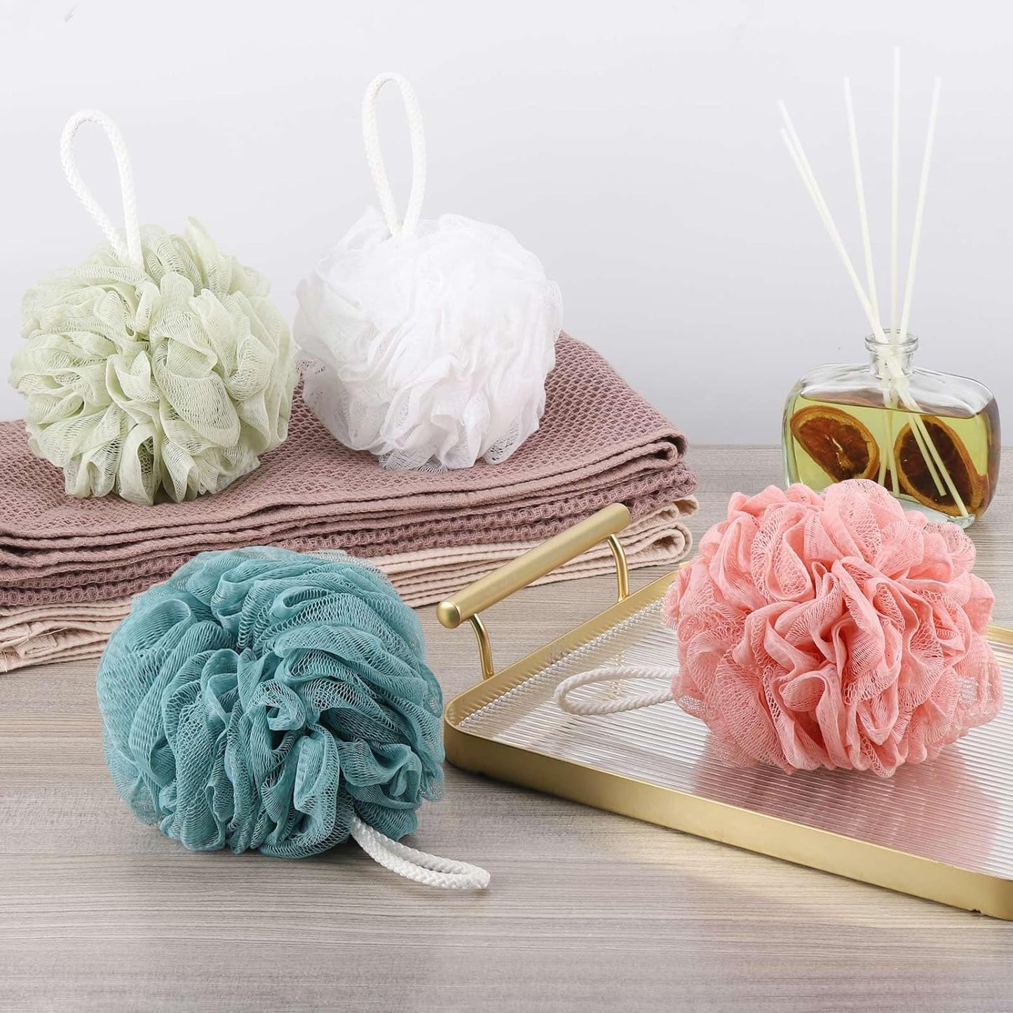 BTYMS Loofah Sponge 60 Gram Shower Pouf Bath Scrunchies Shower Puff Exfoliating Body Wash Scrubber Bath Puffs for Washing - Set of 4
