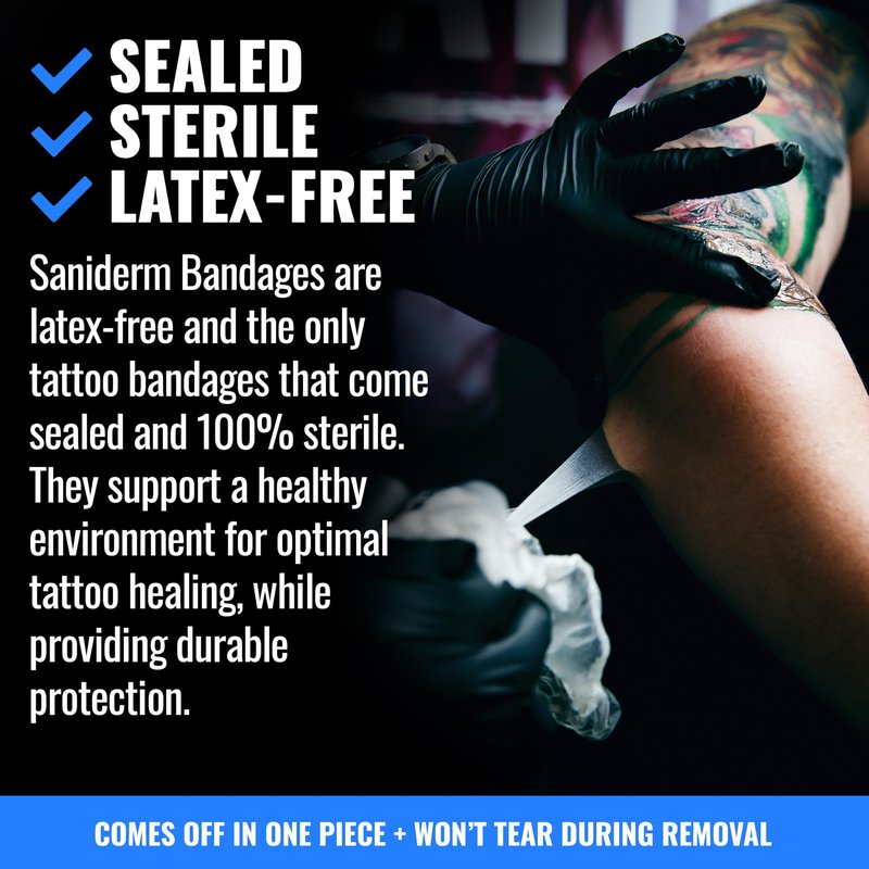 Saniderm - Flex Tattoo Aftercare Bandage - Ultra-Flexible, Waterproof, Sterile Tattoo Wrap for Fast, Clean Healing - (3 Sheets, 8"x10")